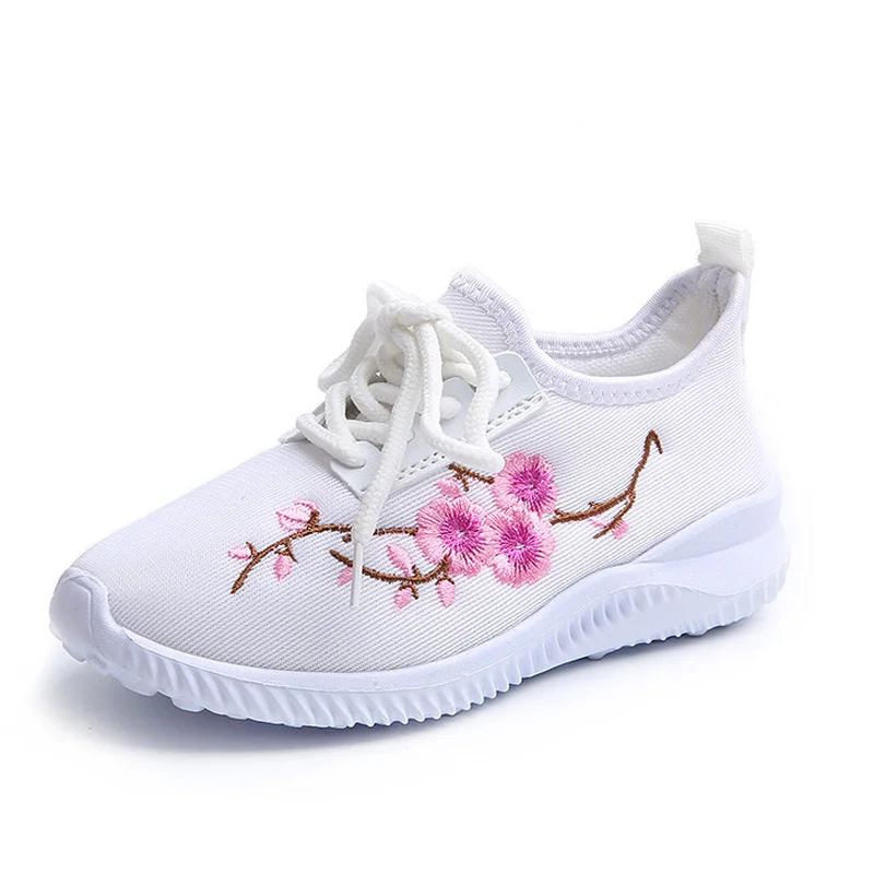 Spring Autumn Kids Girls Shoes New 2021 Embroidery Lace-up Sports Casual Children Sneakers White/Black/Red CSH449 | Детская одежда и