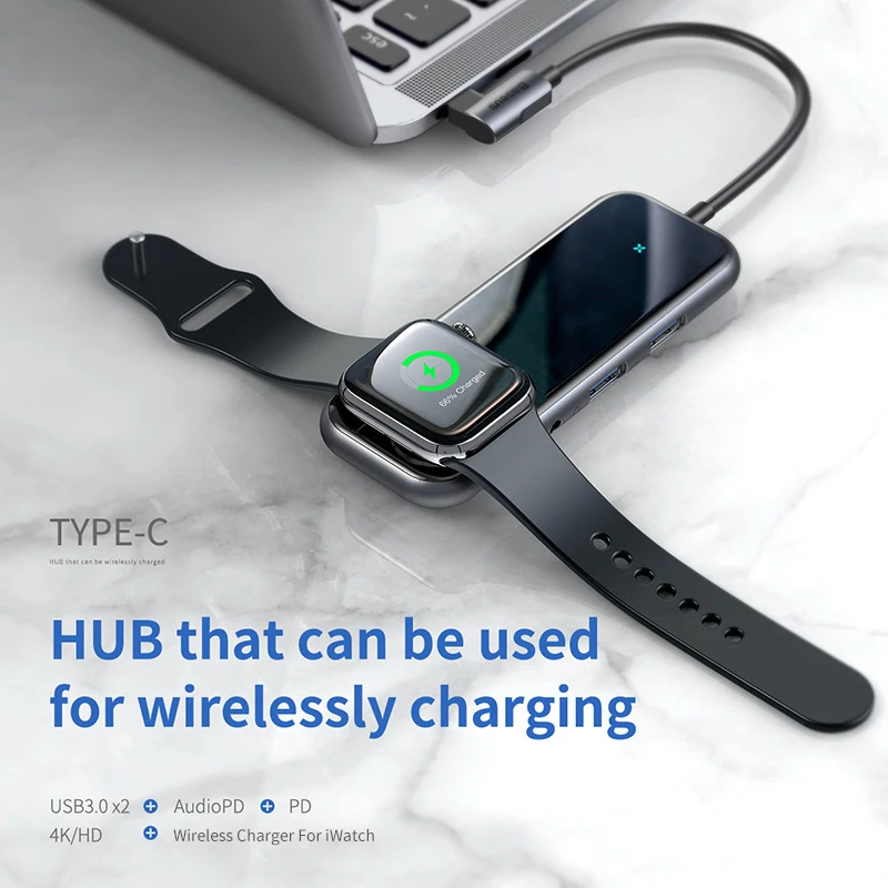 Baseus USB-C Тип C концентратор HDMI RJ45 Мульти USB 3,0 адаптер для MacBook Pro Air док-станция USB C концентратор с Беспроводной Зарядное устройство для наручных часов iWatch