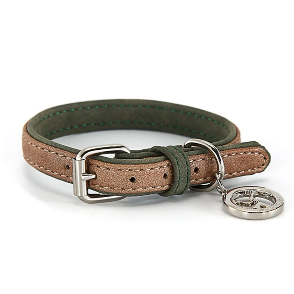 brown-green-ys0075 Ошейник для щенков, маленьких собак, кошек, собака чихуахуа, ошейники для кошек из искусственной кожи, ошейник для собак, поводок для питомцев, ошейник для кошек YS0076 - Цвет: brown-green-ys0075