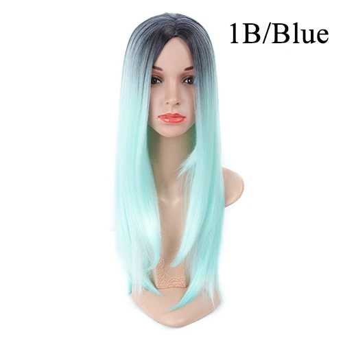 IB-Blue Aigemei синтетические парики длинные прямые Omber цвет косплей парики для женщин термостойкие средняя часть парик - Цвет: IB-Blue