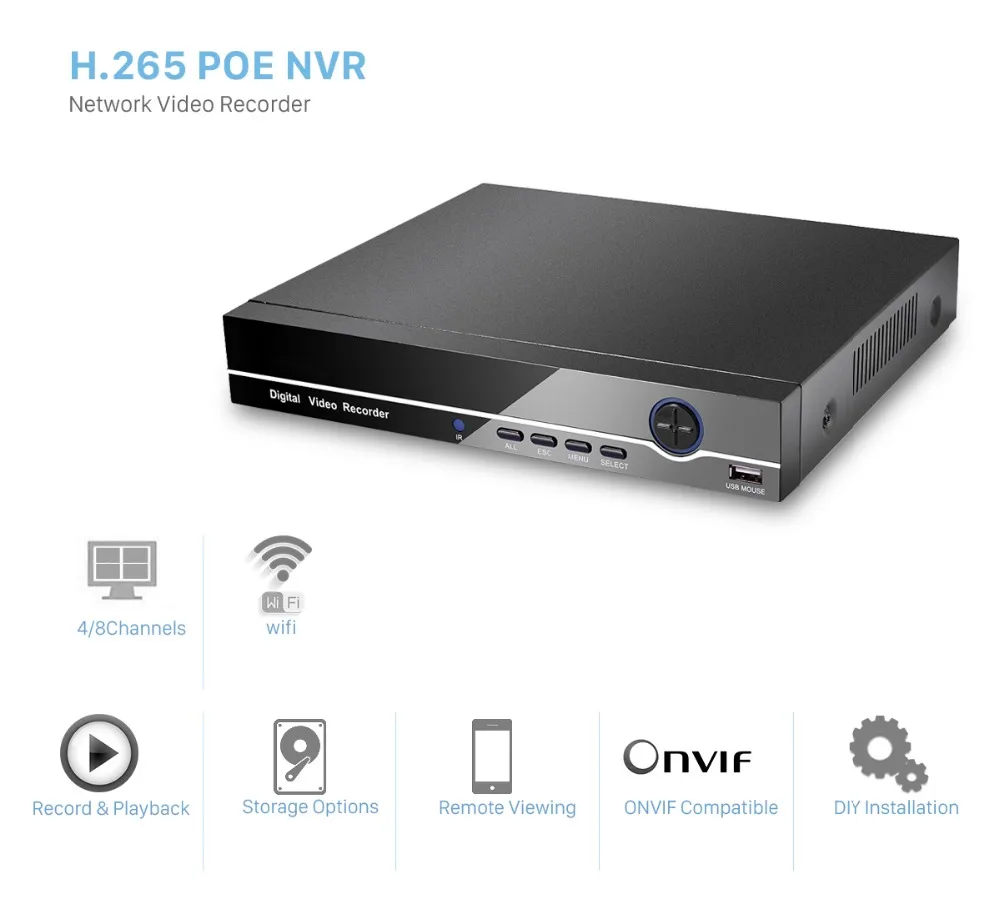 H.265 H.264 4CH 8CH CCTV NVR PoE 48 в 4*5 Мп/8*4 Мп, для наблюдения, безопасности, видео Регистраторы ONVIF IP Камера обнаружения движения PoE NVR P2P