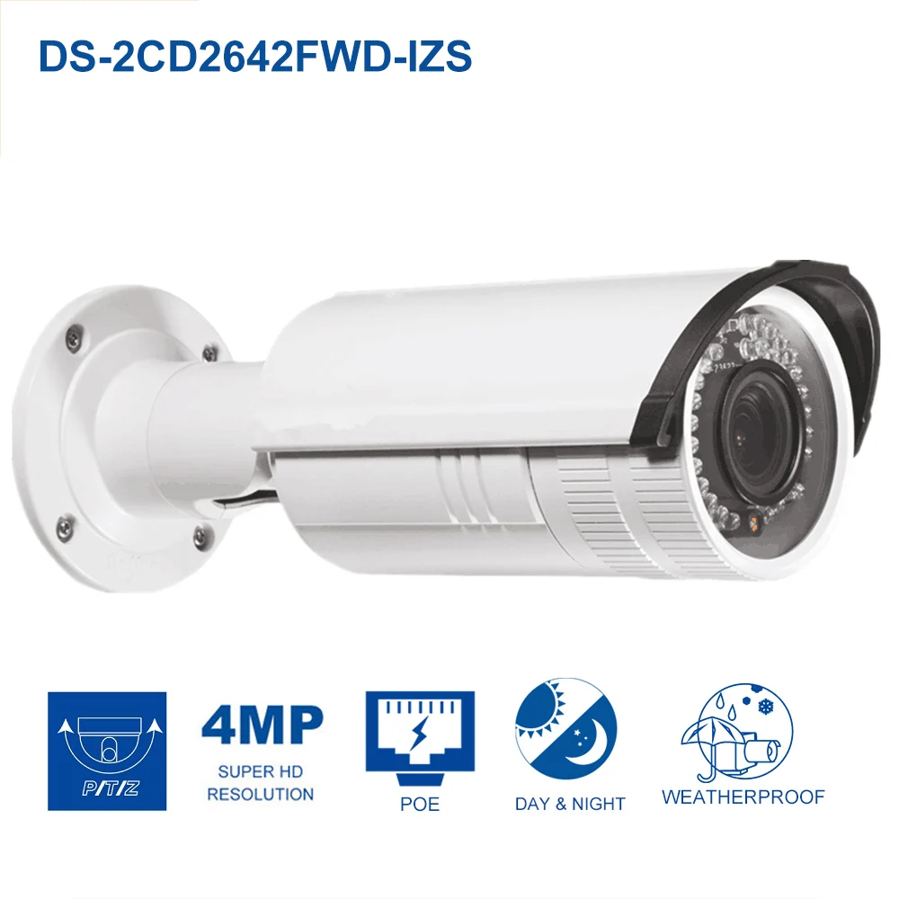 Оригинальная камера видеонаблюдения Hikvision 4 МП Bullet POE IP WDR сетевая Моторизованный