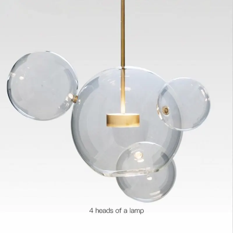 4 heads 1 lamp KINLAMS креативный прозрачный стеклянный пузырьковый шар, современный светодиодный подвесной светильник для столовой, гостиной, бара, светодиодный подвесной светильник из стекла - Цвет корпуса: 4 heads 1 lamp