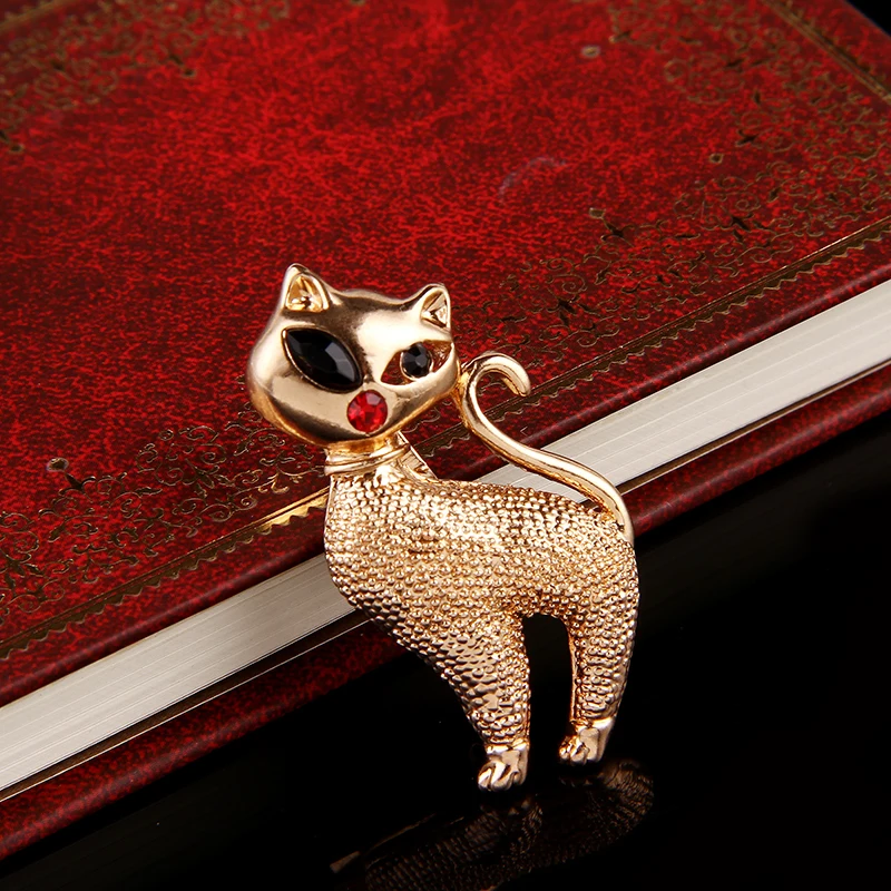 Милые маленькие золотые кошки брошки Pin Up украшения для женщин шарф костюм клипсы