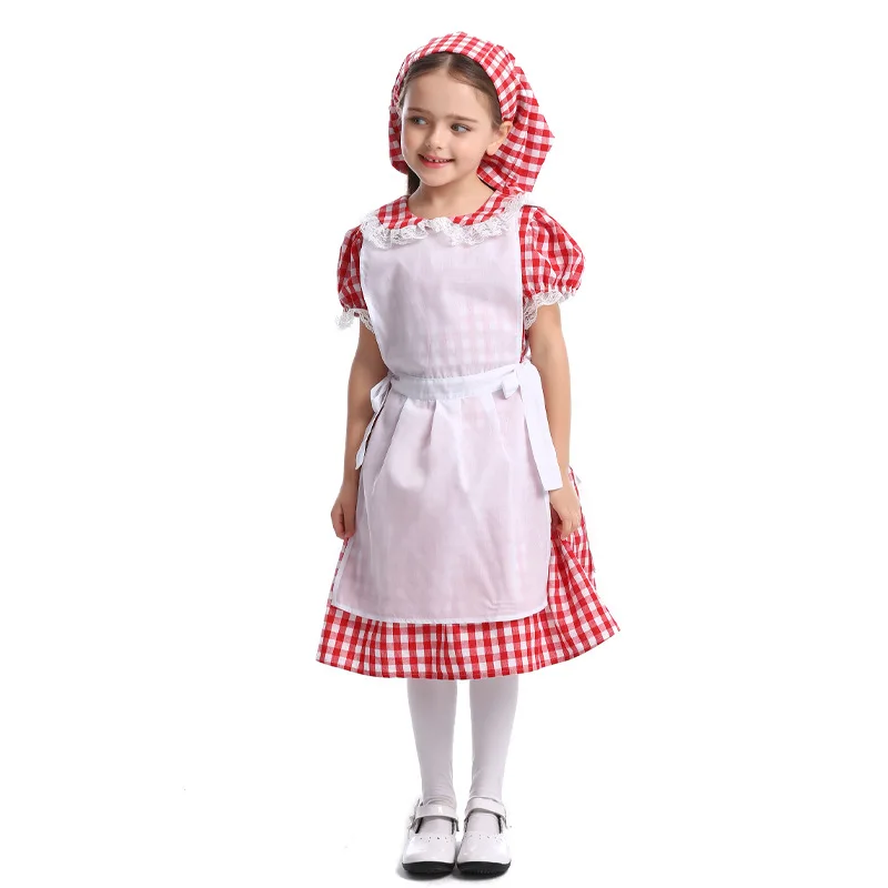 Oktoberfest/костюм для костюмированной вечеринки в стиле крестьянки для маленьких девочек; плакированный фартук; платье; плащ для детей