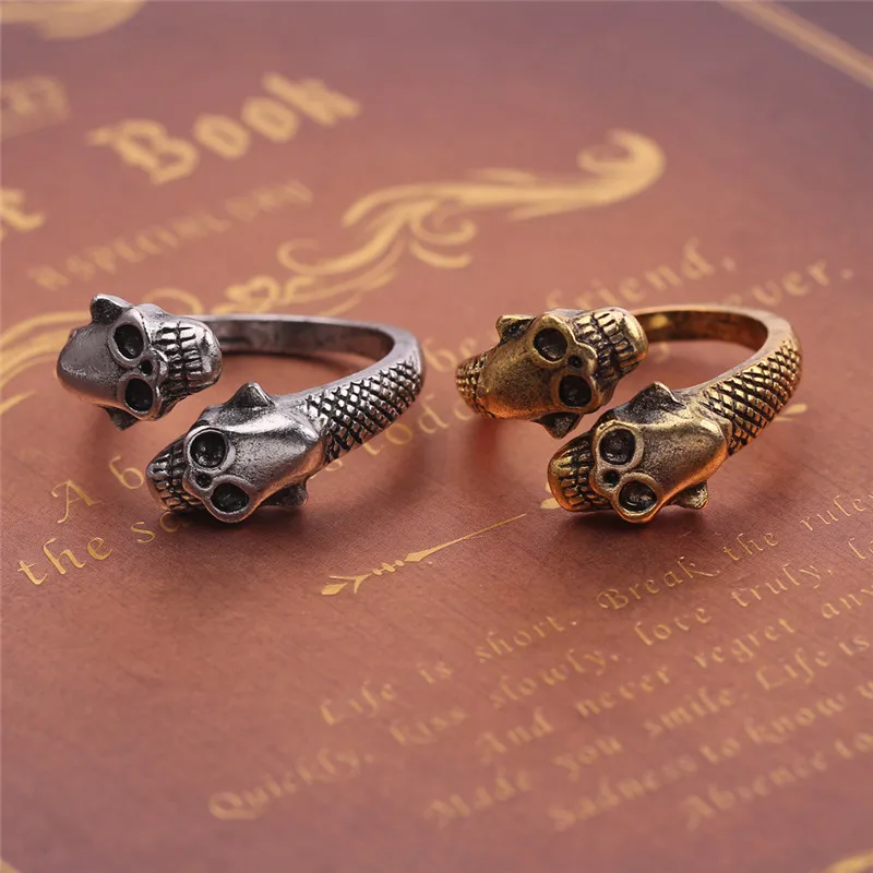Новый дизайн панк череп кольца Винтаж Золотой Серебристый цвет регулируемый