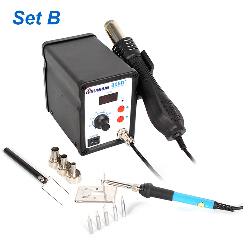858D+ 110 В/220 В 700 Вт ESD BGA 858D Plus паяльная и паяльная станция с горячим воздухом светодиодный цифровой тепловой пистолет паяльная станция - Цвет: Set B