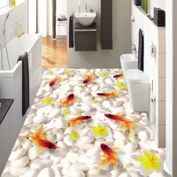 custom 3d floor mural wallpaper swimming goldfish pvc self adhesive waterproof living room bathroom 3d flooring papel de parede