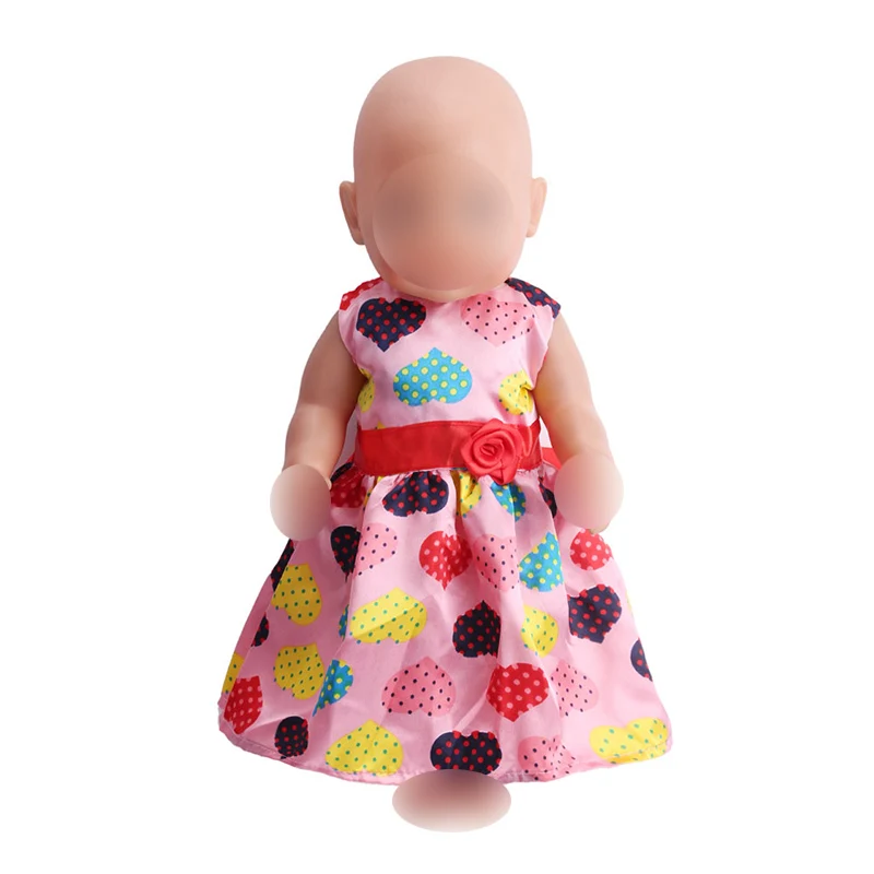 

43 cm baby dolls dress new born Princess pale red printed dress with heart Baby toys fit American 18 inch Girls doll f117