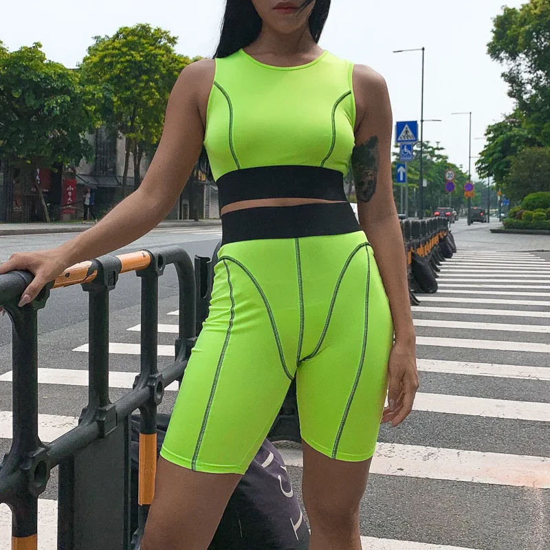 Женский комплект для йоги из 2 предметов спортивные костюмы однотонные топы без