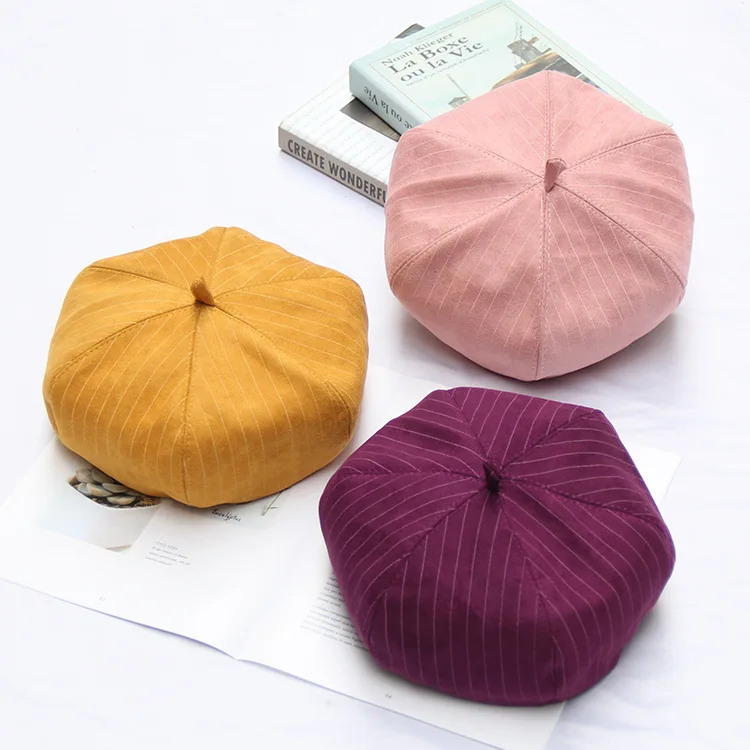 New Suede Striped Berets Women Vintage Artist Octagonal Hat Female Winter Painter Beret Caps | Аксессуары для одежды