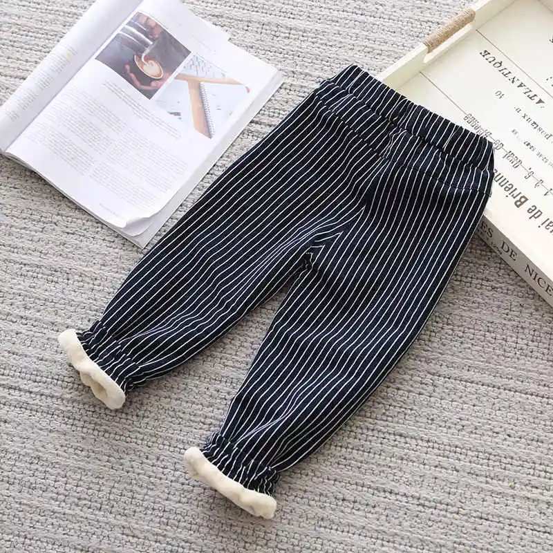 BibiCola/2018 г. Зимние новые хлопковые брюки Детская мода striped ruffled плюс бархат thicking