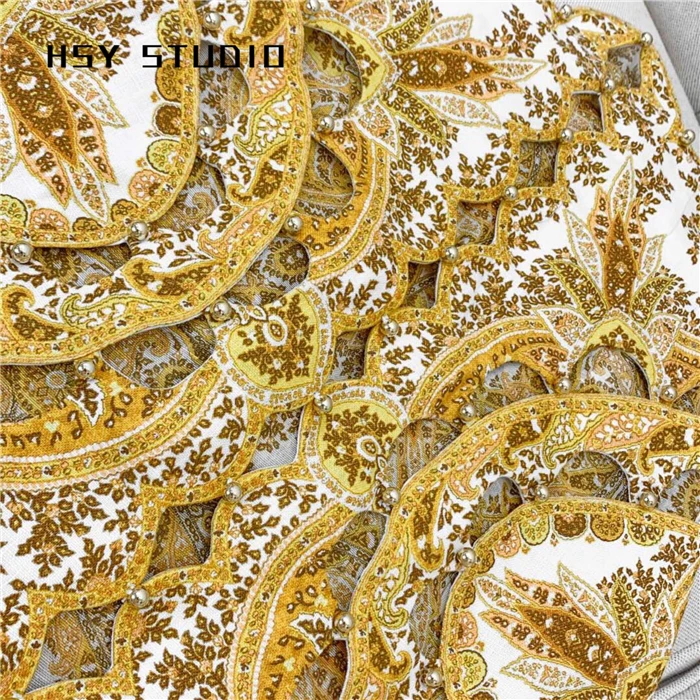 【HSY studo】 летняя новая модная женская шелковая хлопковая льняная мини-юбка с пышным рукавом и стоячим воротником с цветочным принтом