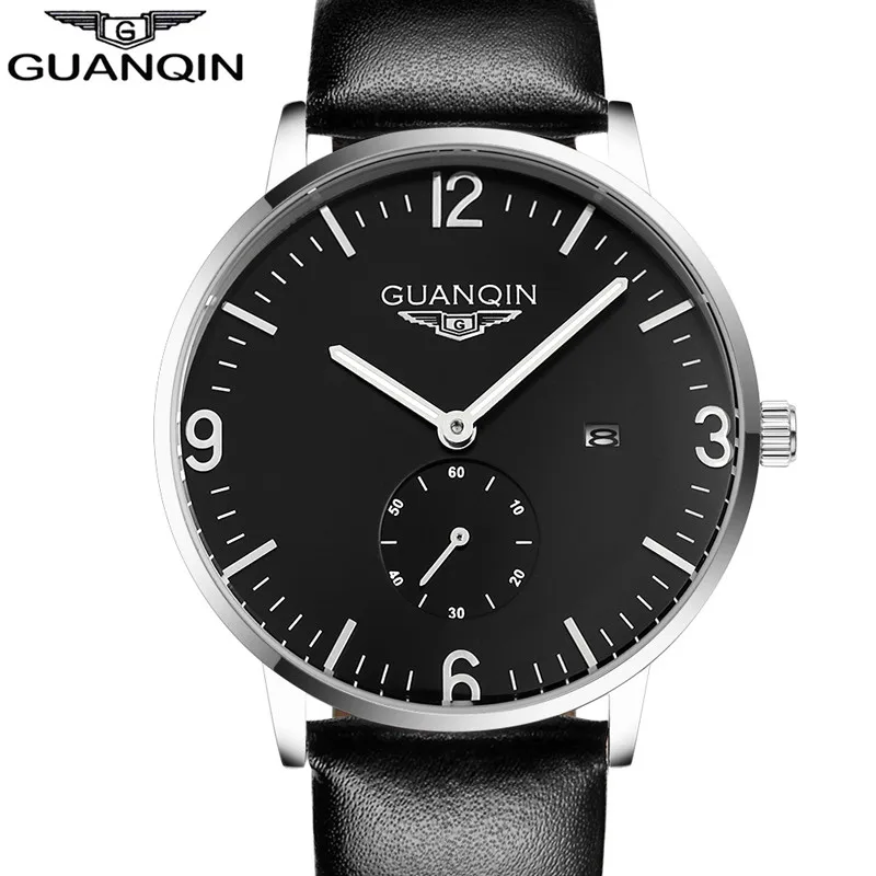 Мужские часы Топ бренд класса люкс GUANQIN 2017 Спортивные Светящиеся ультра тонкие