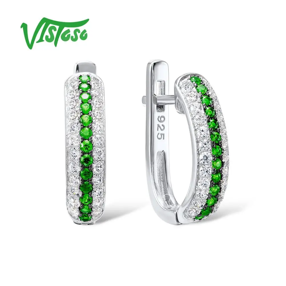 VISTOSO 925 Круглые серьги-гвоздики из стерлингового серебра с зеленым шпинелем