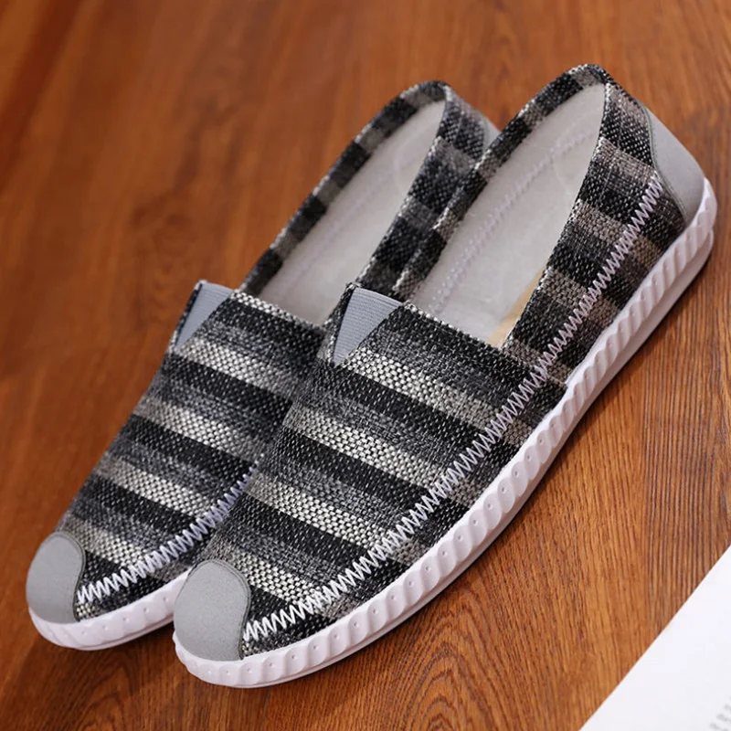 Mens Loafers Fashion Handmade Moccasins Soft Canvas shoes Blue Slip On Men's Boat Shoe leisure male lightweight | Обувь