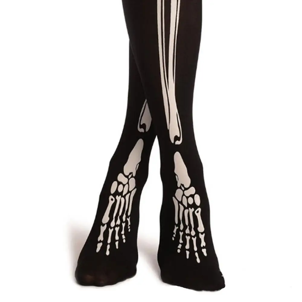Для женщин со скелетом принт чулки Хэллоуин Череп Костюм Косплэй женские