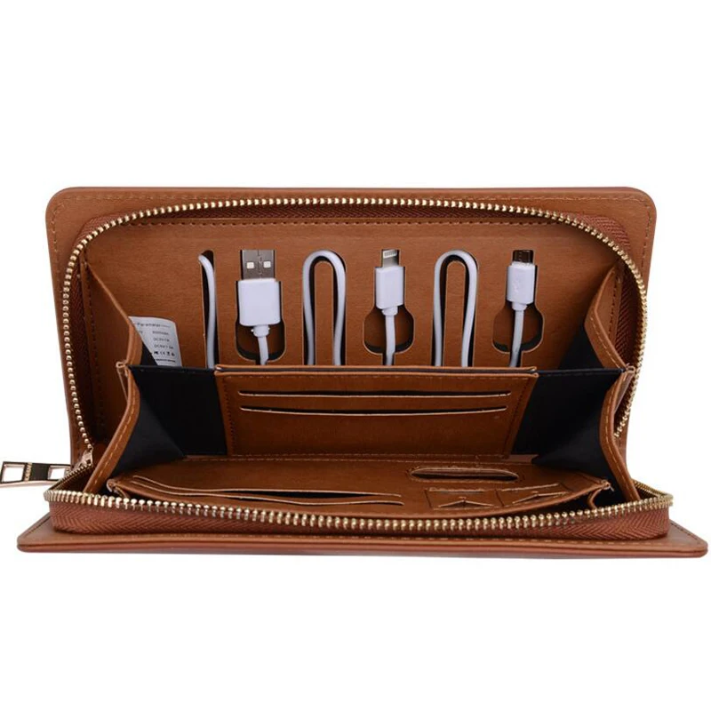 Fashion Wallet Clutches Charger 6000mAh Handbag Purse Taupe BEIGE Charging Set with Wrist for IPhone and Andriod Phone | Багаж и сумки