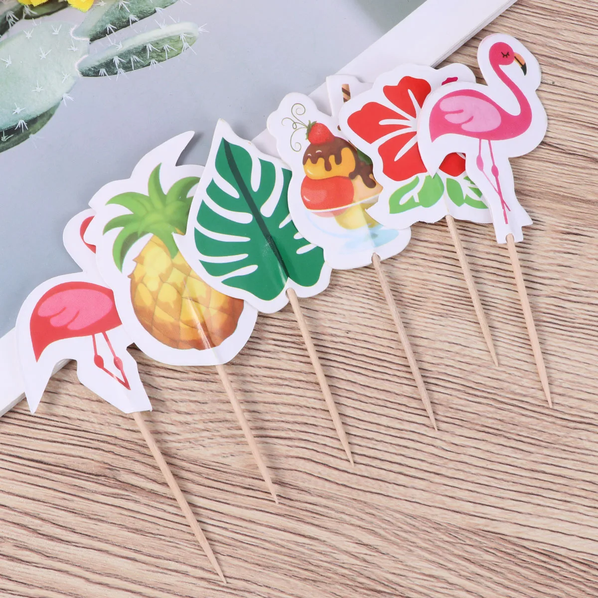 72 шт. Бумажные Цветы Листья торт Топпер милый Фламинго ананас кекс топперы