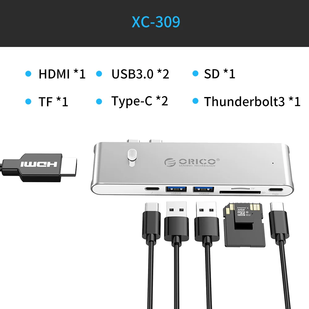 ORICO USB C концентратор тип-c до USB3.0/тип-c/TF/SD концентратор Мини-Док-станция для ноутбука