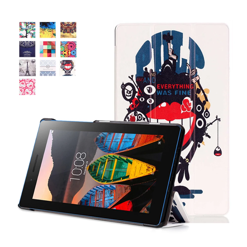Тонкий кожаный чехол подставка с принтом оболочка для Lenovo Tab3 7 Essential TB3 710F 710I +