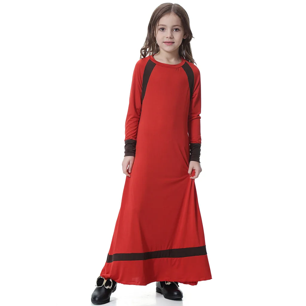 Мусульманские Длинные платья для детей, abaya, Robe, кимоно, длинный рукав, сплошной, саудовская, Арабская, мусульманская, Дубай, халат для девочек, 5,4