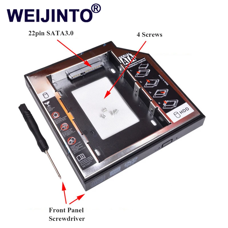 WEIJINTO 2 шт Универсальный SATA 3 0 2nd SSD HDD Caddy 9 5 мм для &quotSSD чехол Корпус жесткого диска