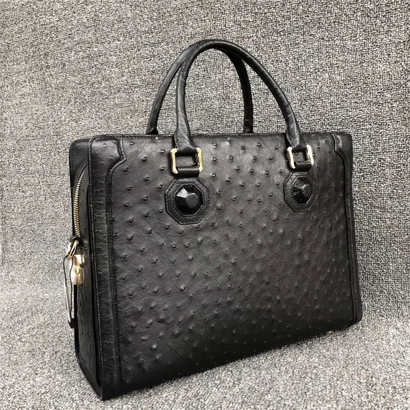 Аутентичная страусиная кожа застежка молния Бизнес Портфель для ноутбука