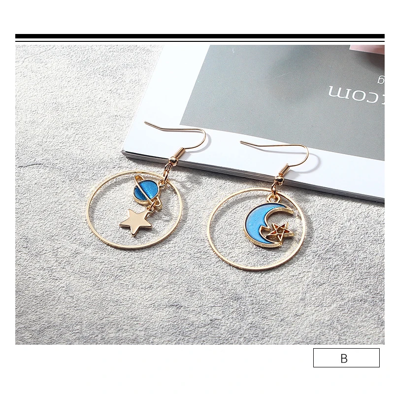 

2019 Earrings Women Geometry Starry Moon Planet Stud Earrings Long Asymmetric Wild Jewelry Eardrop Pendientes Aretes De Mujer