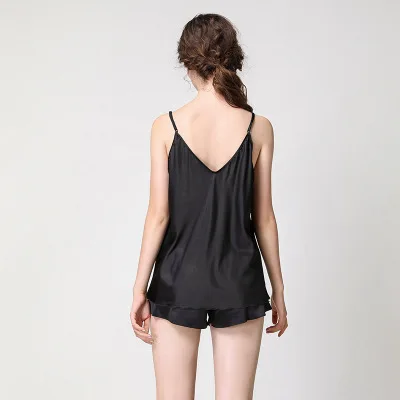 Женский пижамный комплект летняя Пижама с сатиновым топом на тонких бретельках и