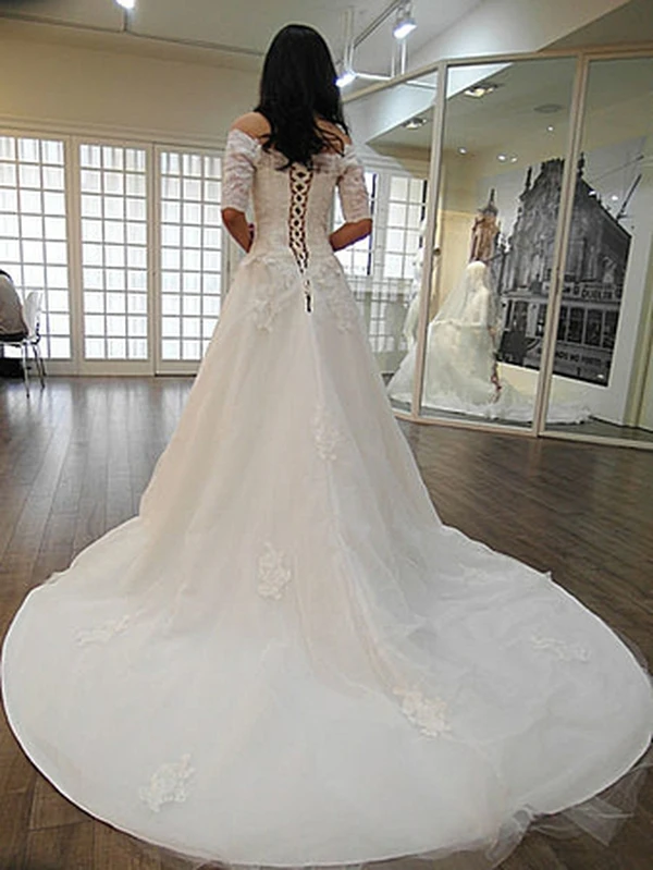vestido de novia 2019 Lace Applique Boat Neck Half Sleeve Chapel Train Robe De Mariage robe mariee princesse bride dress | Свадьбы и