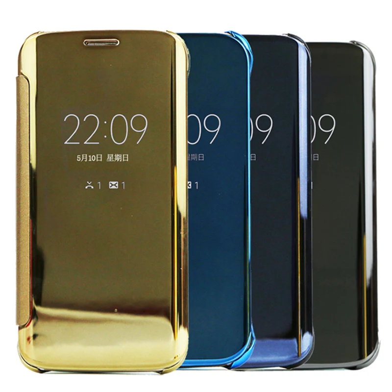 Clear View Смарт флип чехол для samsung Galaxy S7 край гальванических Зеркало PU кожаный Edge