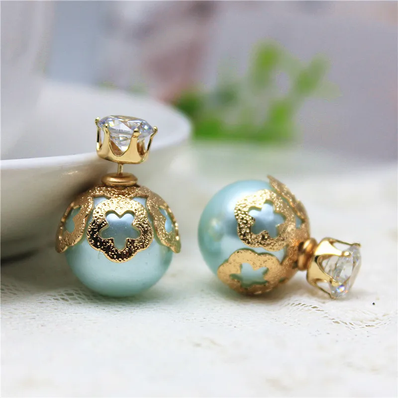 Женские Двухсторонние серьги гвоздики летние с блестящим цирконием 2019|double sided stud