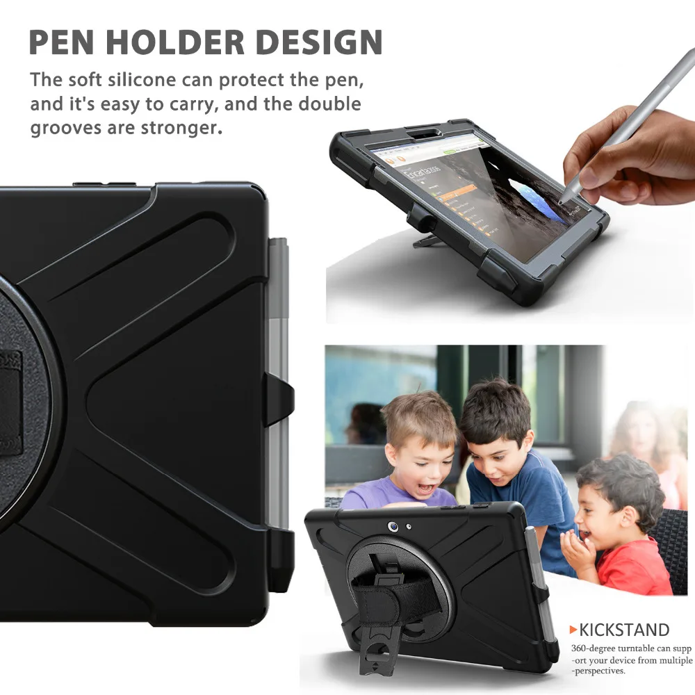 360 Rotating Hand Strap/Kickstand + Shoulder Strap Tablet cover For Microsoft Surface Go Case 10 inch 2018 with Pen Holder+Film |