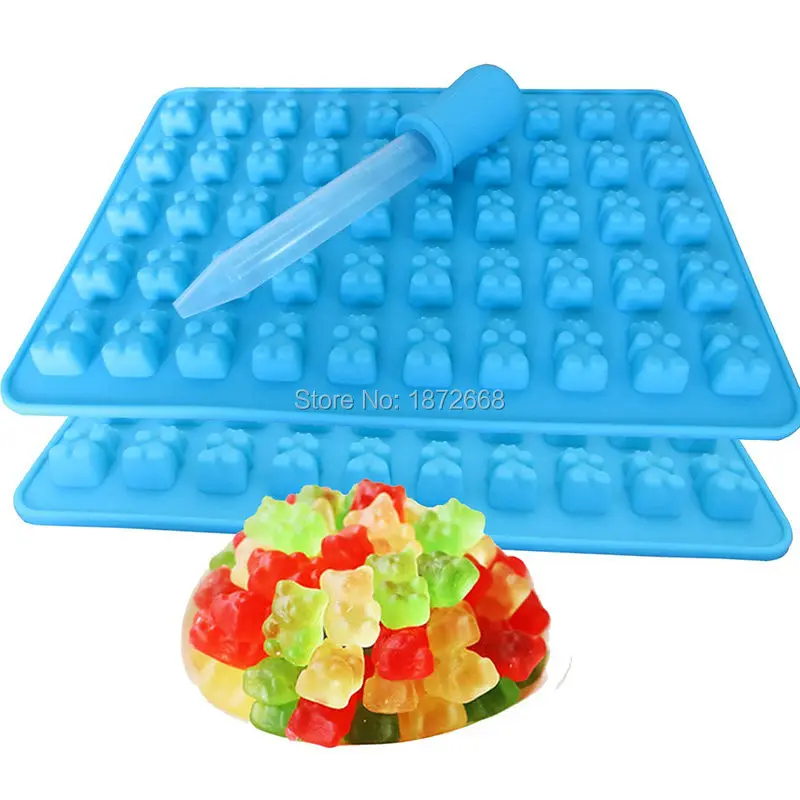 50 Holes Small Bear Silicone Gummy Candy Mold Ice Chocolate Tray w/ Dropper cartoon Cubs silicone mold DIY jelly ice mould 100 | Дом и сад