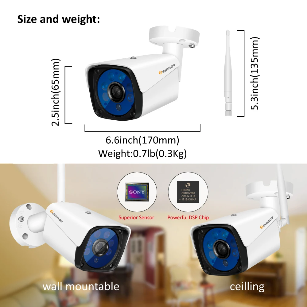Einnov 8CH камера безопасности Беспроводная система с записью CCTV 1080P комплект видеонаблюдения IP NVR Wifi Camara комплект аудио записи