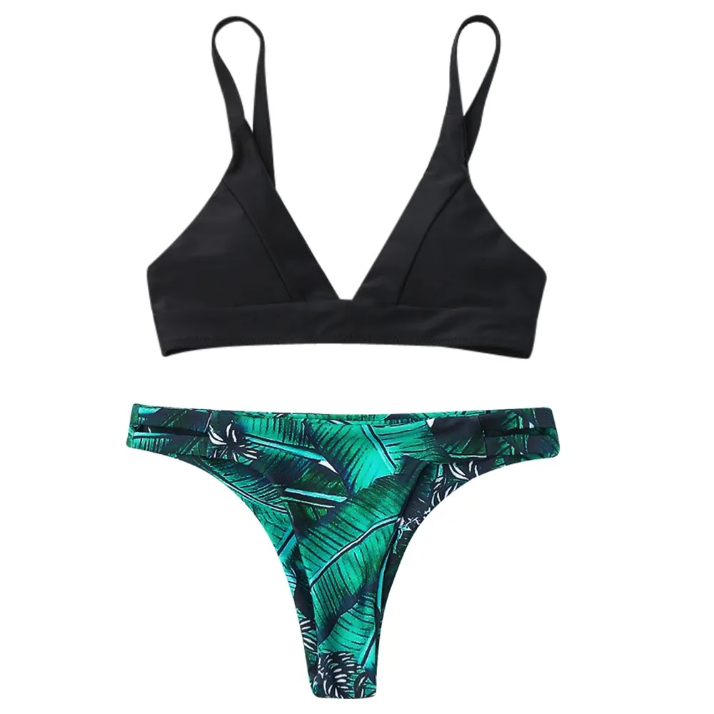 Бикини женское с принтом зеленых листьев пуш ап 3 цвета|Купальники| |