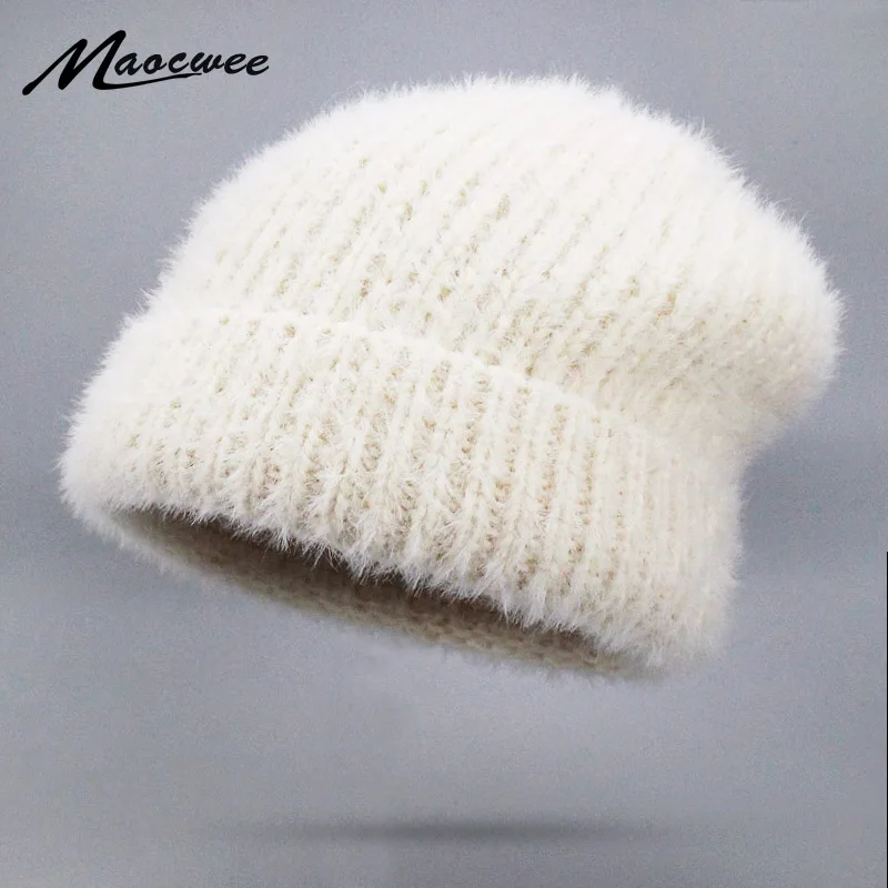 

New Simple Rabbit Fur Beanie Hat for Women Winter hat Skullies Warm Gravity Falls Cap Gorros Female Wool Knitted Cap Beanies