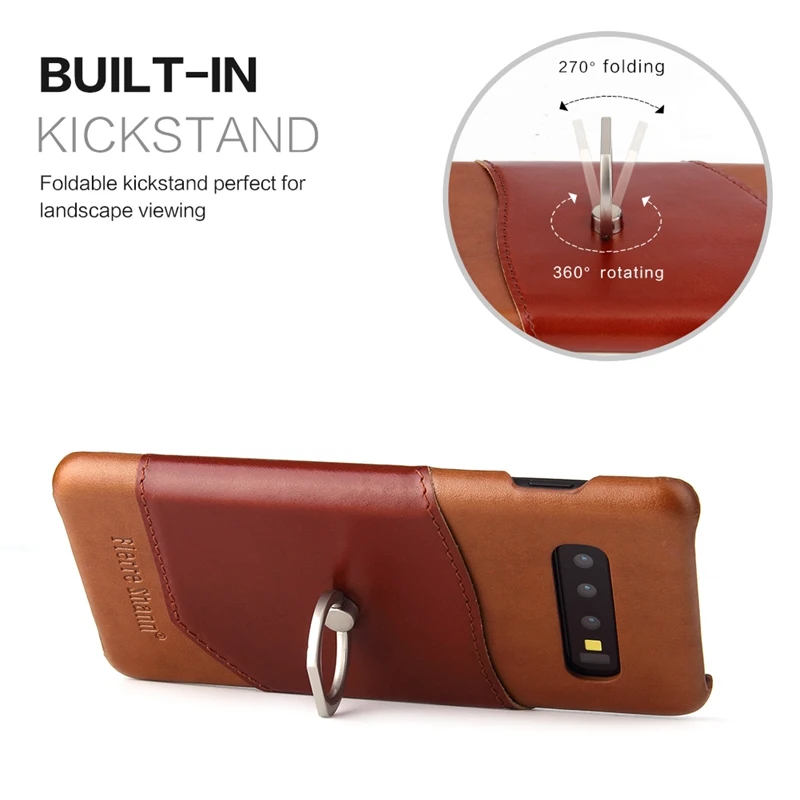 Kickstand Genuine Leather Case for Samsung Galaxy S10e Card Holder Shockproof S10 Plus Finger Ring |