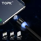 TOPK 1 м светодиодный магнитный USB кабельMicro USBtype-C для samsung Xiaomi huawei магнитное зарядное устройство для iPhone X Xs Max XR 8 7 6s 6 5 USB C