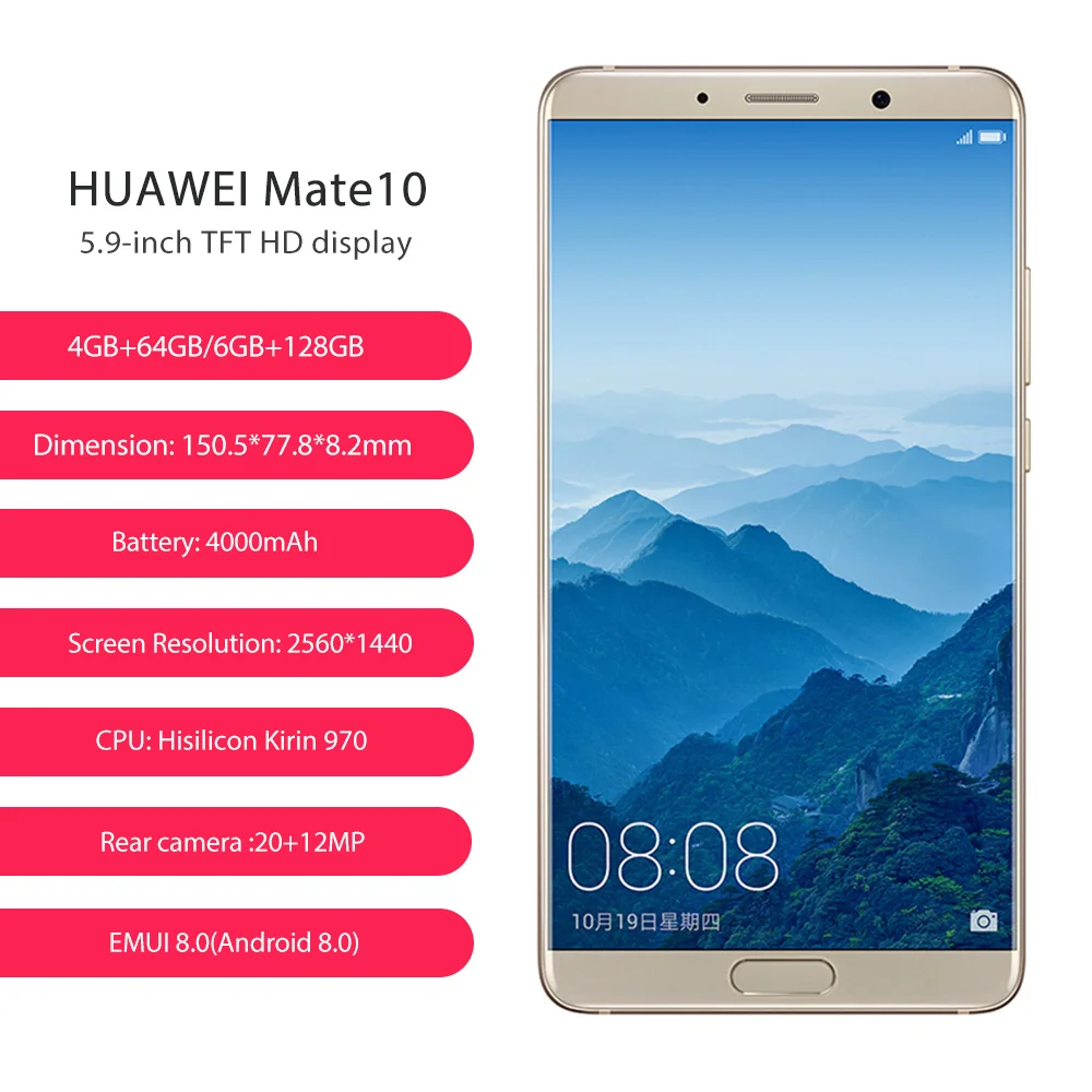 Global Rom Huawei Mate 10 Android 8.0 OTA Update Kirin970 Octa Core Fingerprint 20MP Rear camera 4G LTE Mobile Phone | Мобильные
