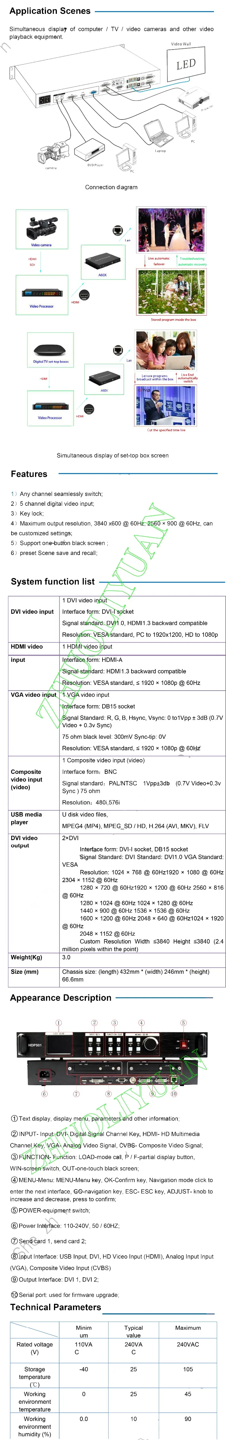 HUIDU HDP501 полноцветный светодиодный экран видео процессор работает с HD A601 A602 A603 плеер коробка T901 отправка карты