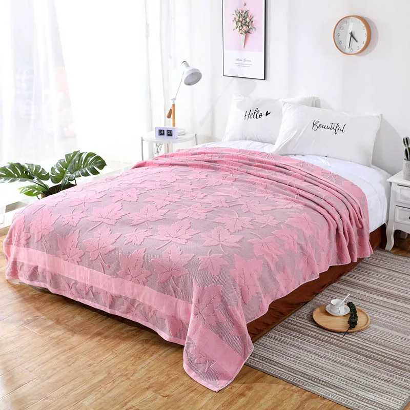 pink Leaf Хлопковое одеяло для детей, взрослых, полный размер, жаккард, летнее полотенце, одеяло s на кровать, диван, одеяло для путешествий, покрывало - Цвет: pink Leaf