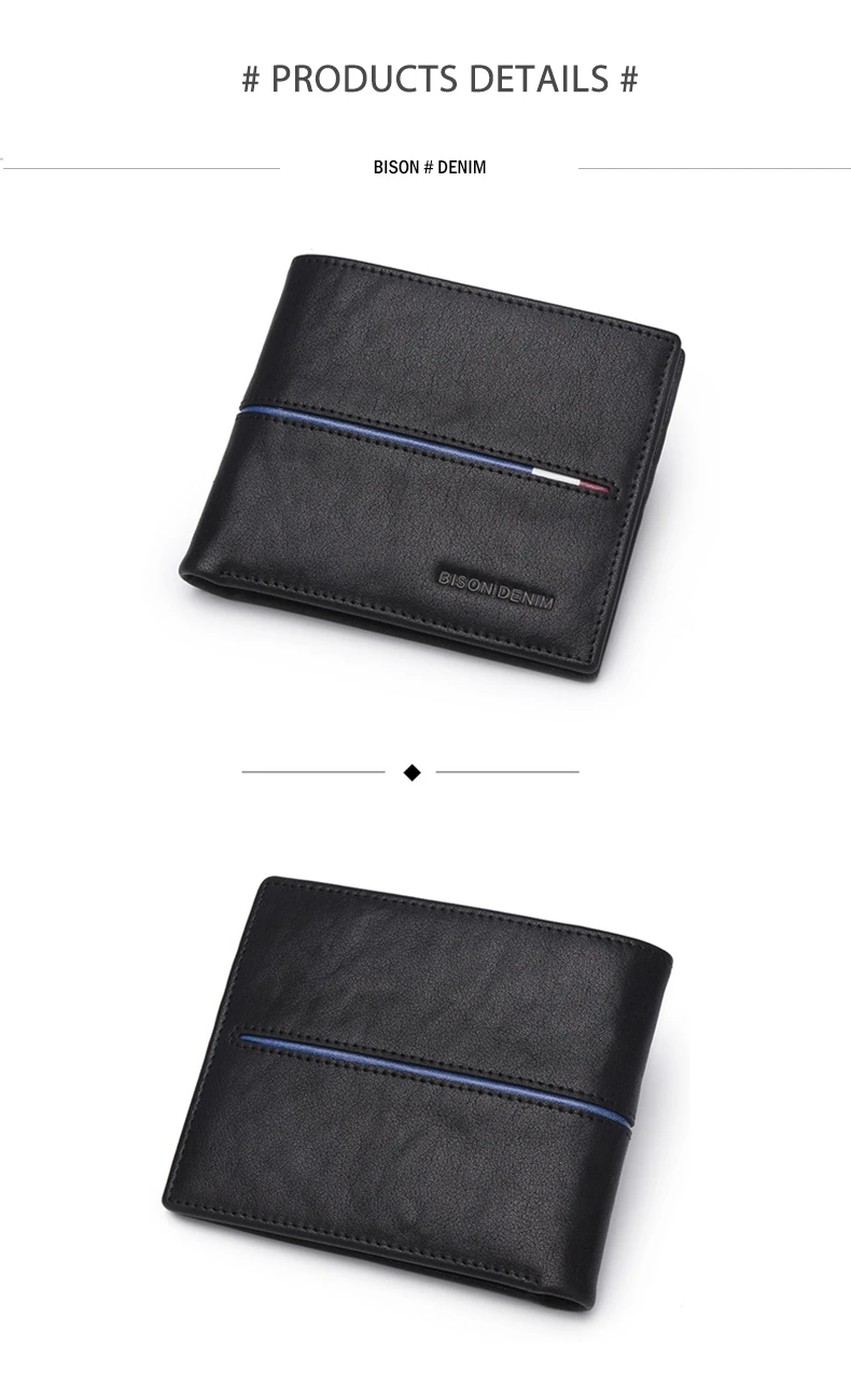 BISON DENIM мужской кошелек из натуральной кожи, брендовые модные короткие кошельки, кошелек для монет, ID кредитный держатель для карт, тонкий двойной кошелек для мужчин N4437
