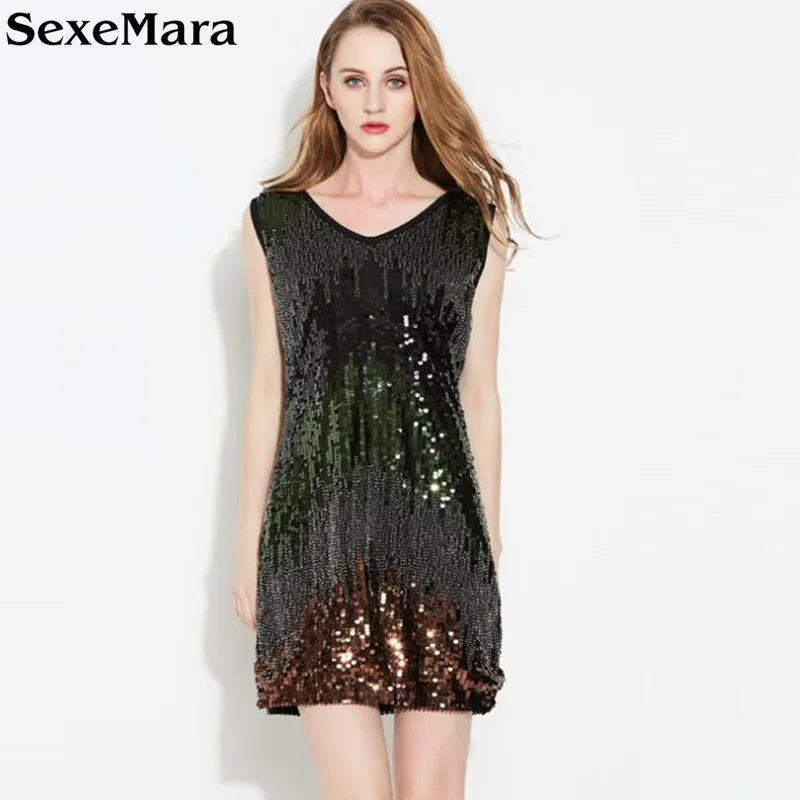 Женское платье с V-образным вырезом и блестками | Женская одежда