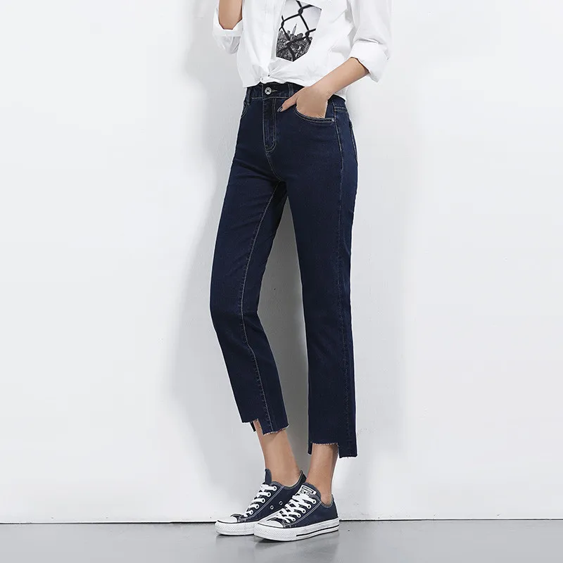 LEIJIJEANS весенние размера плюс 4 одноцветные Необычные манжеты высокая талия длина