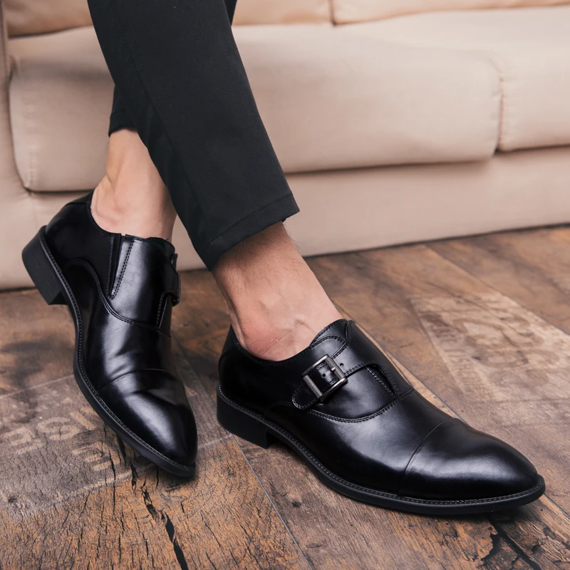 

2019 formal shoes men leather classic black slip on men's dress shoes elegant office business & wedding party shoe male big size