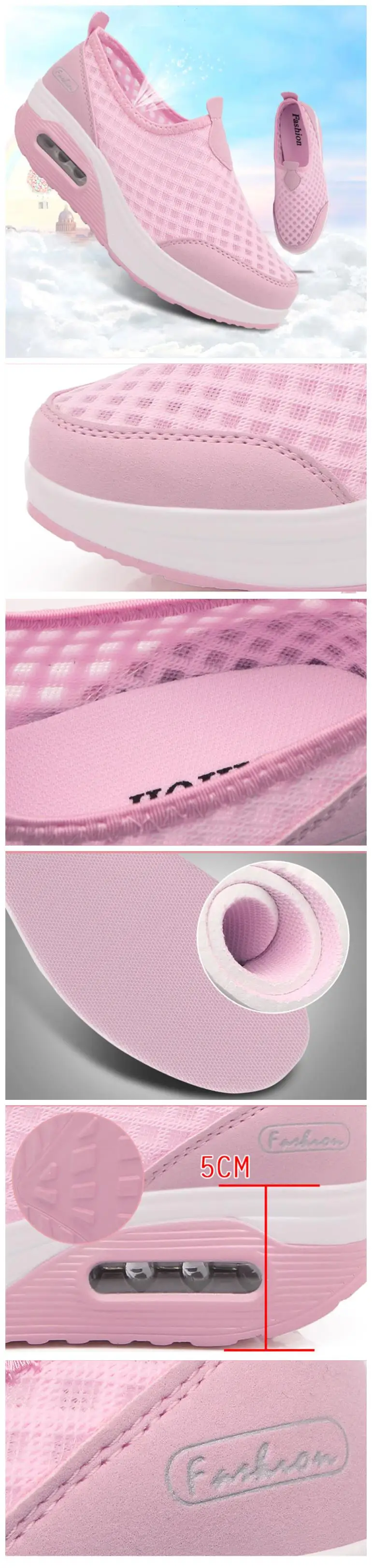 Дышащие 5 см Подушки Спортивная обувь для Для женщин colid Цвет Slip-On сезон: весна–лето потери Вес Тонизирующая обувь Eur35-42 плюс Размеры