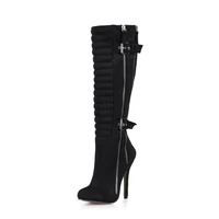 sexy party stiletto high heel zippers buckles pleated women knee high boots stivali al ginocchio stiefel langschaft yj0640cbt y4