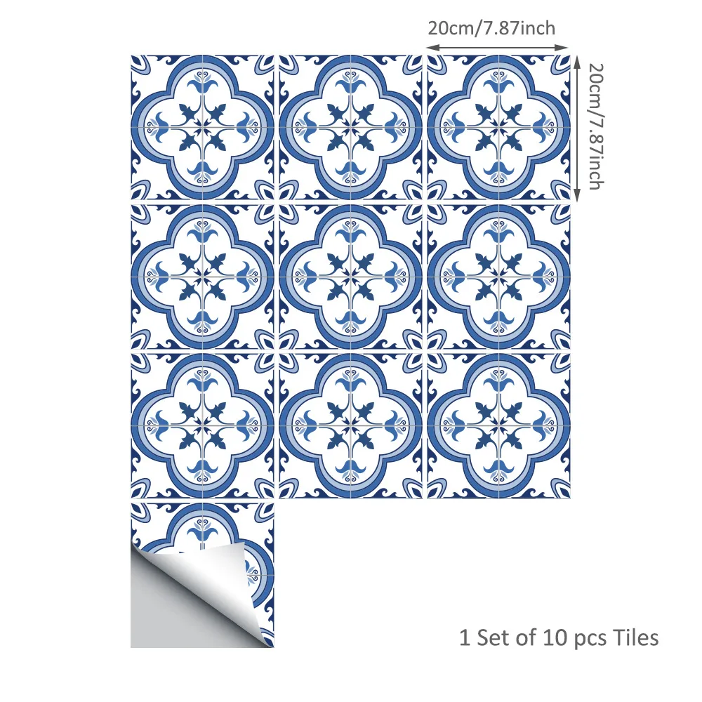 10 шт./лот наклейки для кухни и ванной комнаты с синим рисунком самоклеящиеся обои